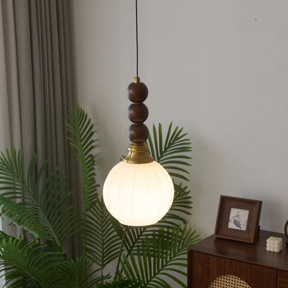 Pendelleuchte im Retro-Design mit Holz- und Glasdetails – Vintage Hängelampe für Esszimmer, Küche & Wohnzimmer – Natürliche & warme Beleuchtung