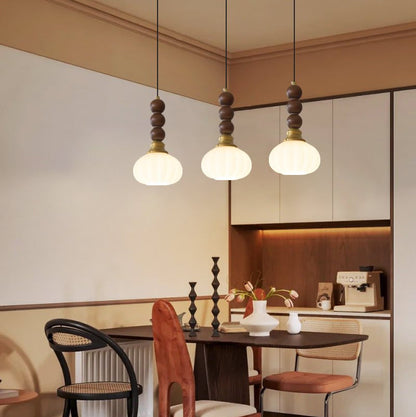 Pendelleuchte im Retro-Design mit Holz- und Glasdetails – Vintage Hängelampe für Esszimmer, Küche & Wohnzimmer – Natürliche & warme Beleuchtung