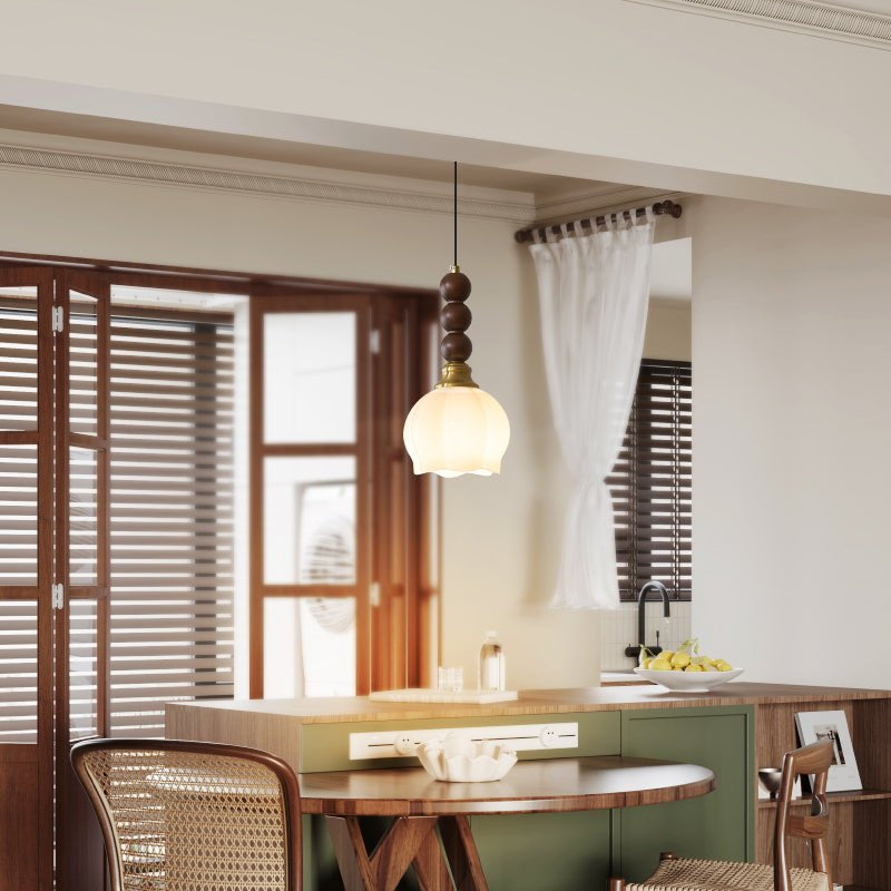 Pendelleuchte im Retro-Design mit Holz- und Glasdetails – Vintage Hängelampe für Esszimmer, Küche & Wohnzimmer – Natürliche & warme Beleuchtung