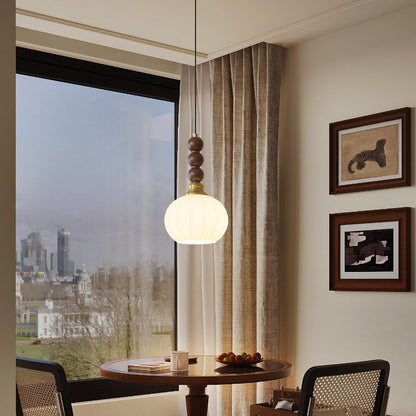 Pendelleuchte im Retro-Design mit Holz- und Glasdetails – Vintage Hängelampe für Esszimmer, Küche & Wohnzimmer – Natürliche & warme Beleuchtung