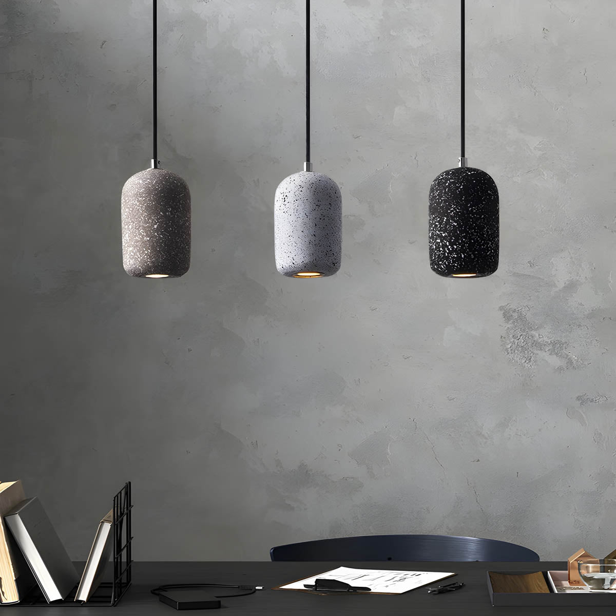 Moderne Pendelleuchten im Beton-Look – Zylindrische Hängelampen für Küche, Bar & Wohnzimmer – Minimalistisches Design