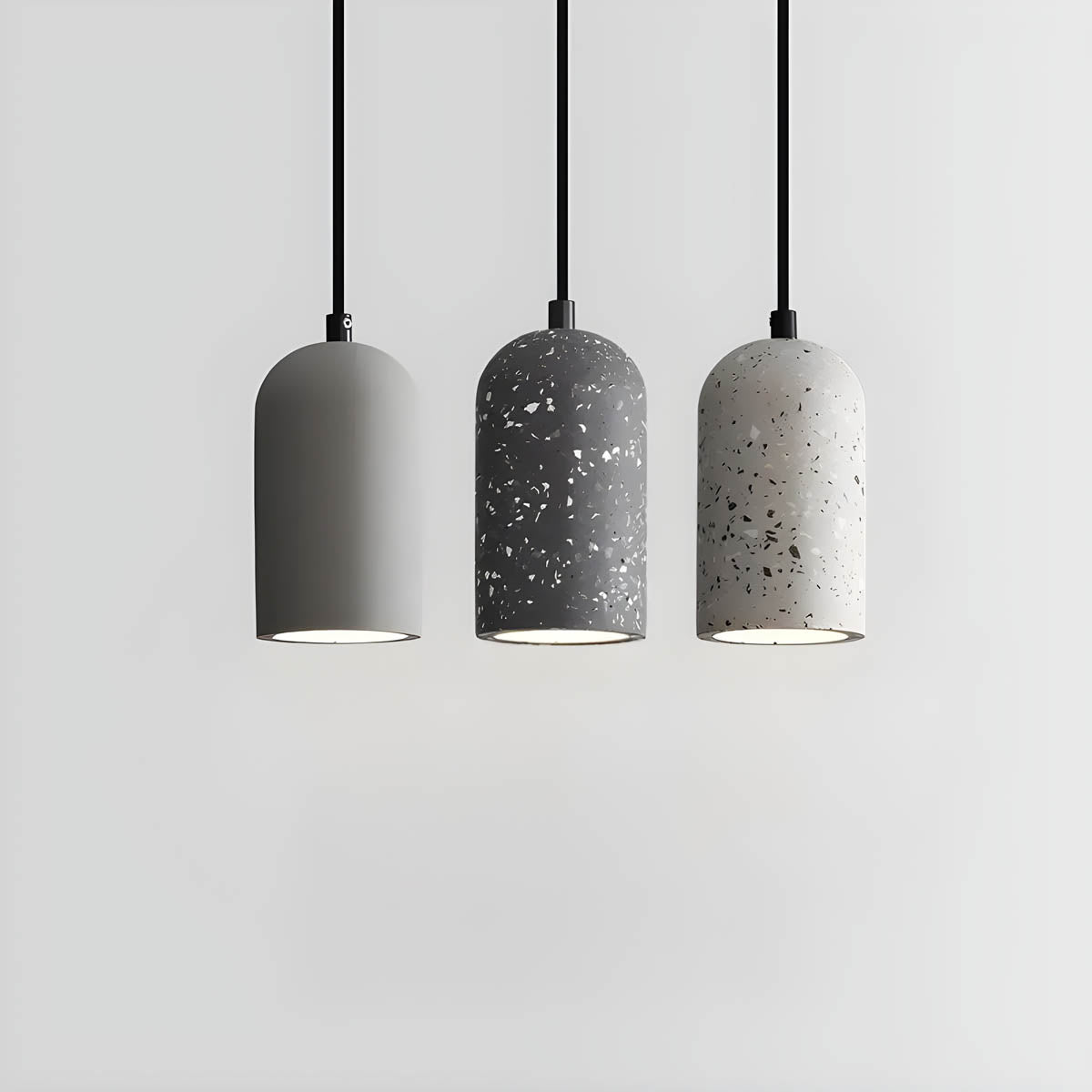 Pendelleuchten-Set im Terrazzo-Look – Zylindrische Hängelampen im Industrial Design für Küche, Esstisch & Café