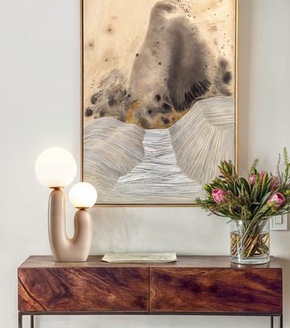 Design-Tischlampe mit U-Fuß & Doppelkugel – Moderne LED-Leuchte für Wohnzimmer, Schlafzimmer & Büro