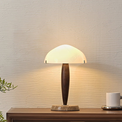 Herman Tischlampe – E14-Fassung, Glas-Walnuss-Marmor Design, LED-kompatibel, literarisch inspiriert