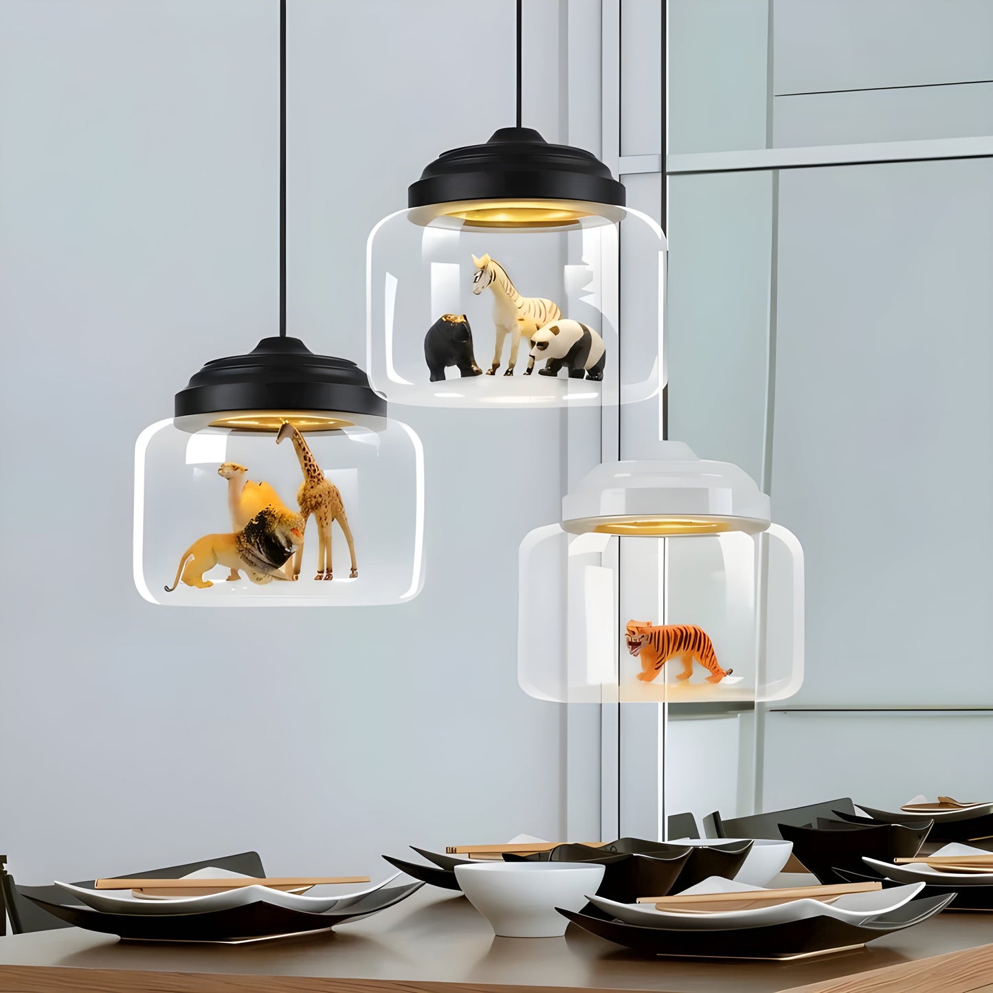 GlassyGleam Light - Moderne Zoo Glas Pendelleuchte