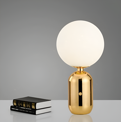 Elegante Kugel-Tischlampe – LED Nachttischlampe mit Goldfuß und Milchglas-Kugel für Schlafzimmer & Wohnzimmer