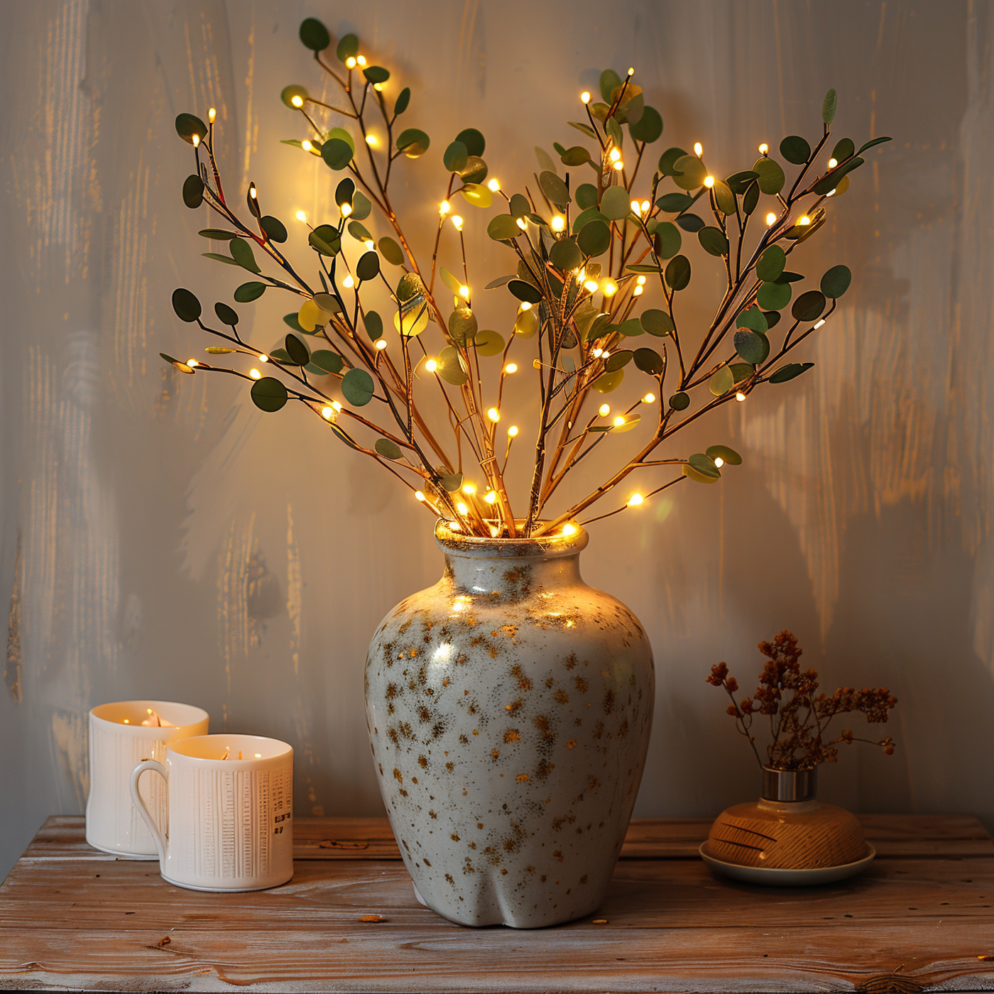 LED Eukalyptus Lichterzweige – Dekozweige mit warmweißen Lichterketten für Vase, Wohnzimmer & Schlafzimmer