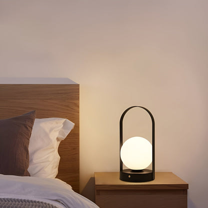 Moderne LED Tischlampe mit Tragegriff – Wiederaufladbare Mondleuchte im minimalistischen Design