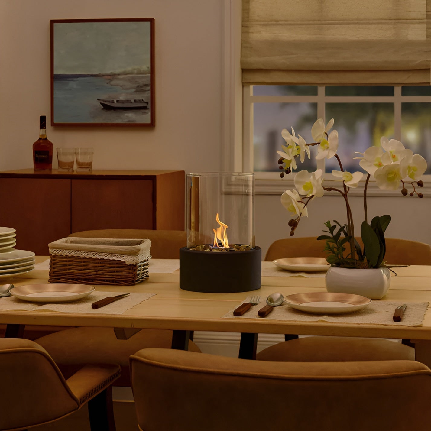 Lucinde - Stilvolle schwarze Metallbasis Tischfeuerstelle