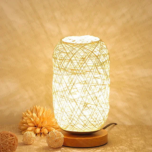 Tischlampe aus Holz mit Rope Design – Handgefertigte LED Deko Lampe für Schlafzimmer & Wohnzimmer, Naturmaterialien