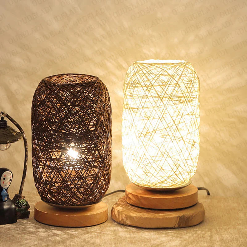 Tischlampe aus Holz mit Rope Design – Handgefertigte LED Deko Lampe für Schlafzimmer & Wohnzimmer, Naturmaterialien