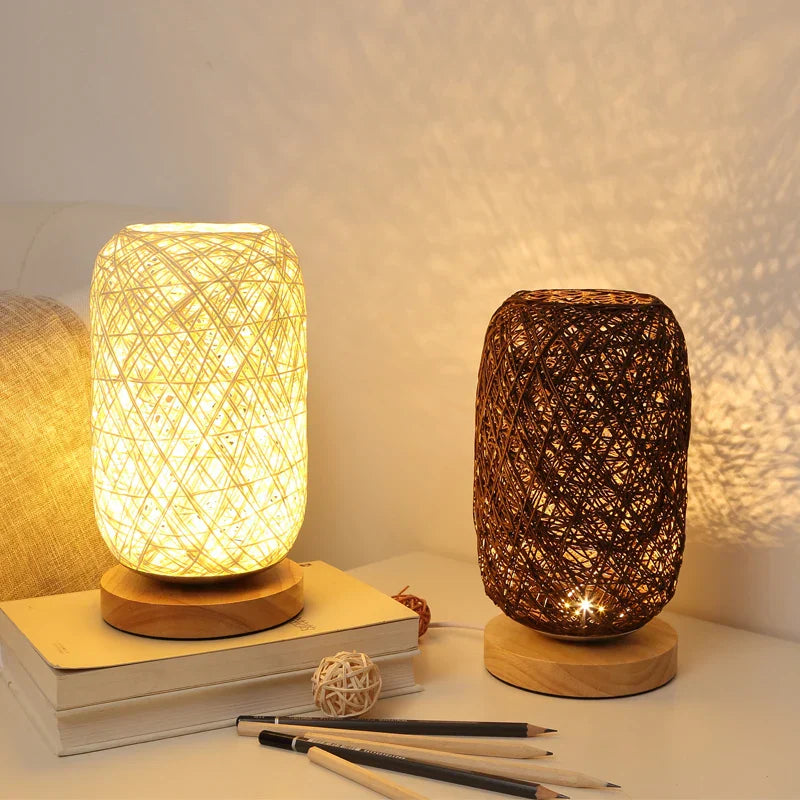Tischlampe aus Holz mit Rope Design – Handgefertigte LED Deko Lampe für Schlafzimmer & Wohnzimmer, Naturmaterialien