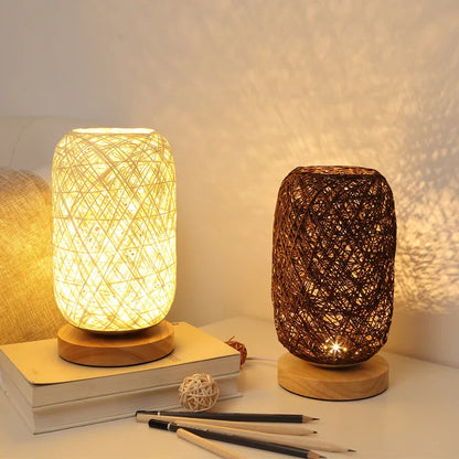 Tischlampe aus Holz mit Rope Design – Handgefertigte LED Deko Lampe für Schlafzimmer & Wohnzimmer, Naturmaterialien