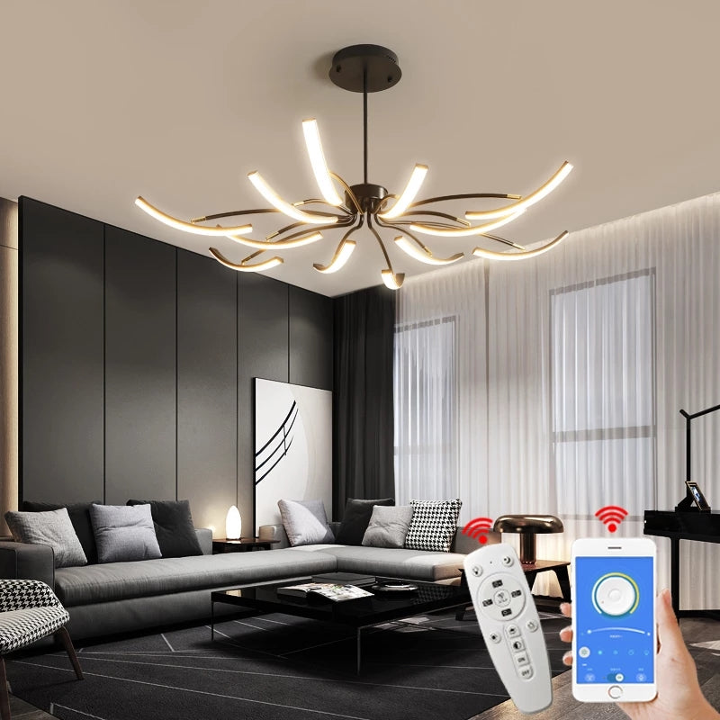 Designer LED Kronleuchter im Ast-Design – Moderne Hängelampe in Gold für Esszimmer, Wohnzimmer & Loft