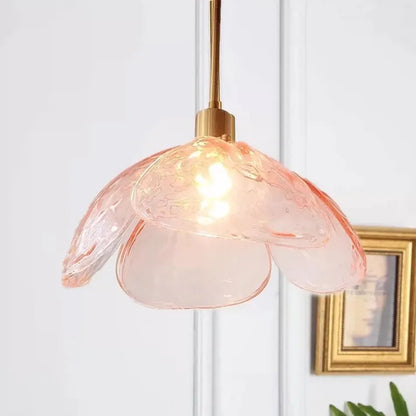 Hängelampe in Blütenform – Rosa Glas Pendelleuchte im Vintage-Stil für Schlafzimmer oder Essbereich