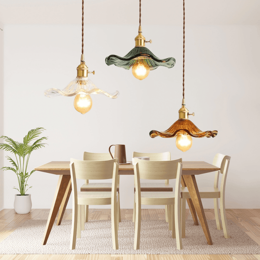 Vintage Pendelleuchte aus Glas mit Wellenform – Florale Hängeleuchte im Retro-Stil für Esszimmer, Küche & Café