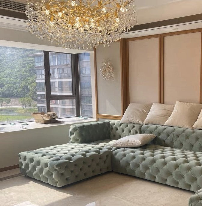 Luxuriöser Kristall Kronleuchter in Blätter-Design – Designer Hängeleuchte für Wohnzimmer, Esszimmer & Hotel – Goldene Äste & Glaskristalle