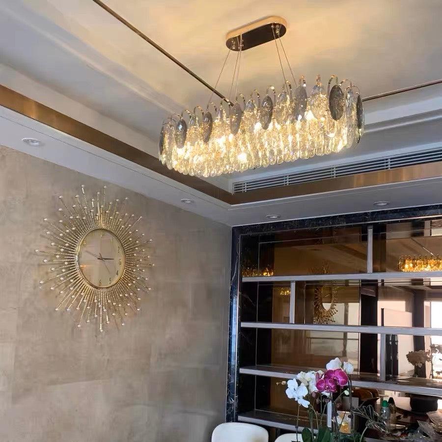 Eleganter Kristall Kronleuchter für Wohnzimmer & Esszimmer – Luxus Deckenlampe mit Tropfen-Kristallen & Goldrahmen – Modern Glamour Design