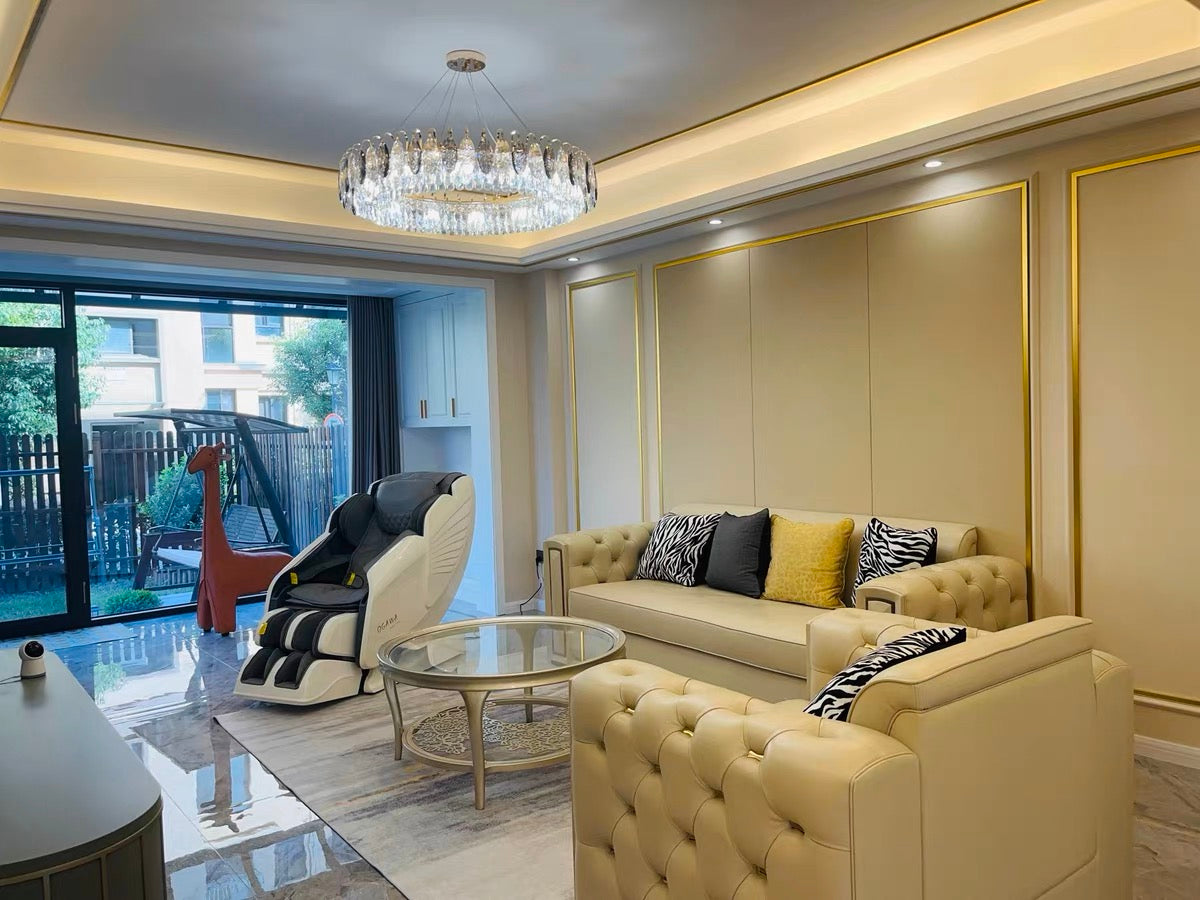 Eleganter Kristall Kronleuchter für Wohnzimmer & Esszimmer – Luxus Deckenlampe mit Tropfen-Kristallen & Goldrahmen – Modern Glamour Design