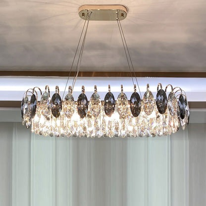 Eleganter Kristall Kronleuchter für Wohnzimmer & Esszimmer – Luxus Deckenlampe mit Tropfen-Kristallen & Goldrahmen – Modern Glamour Design