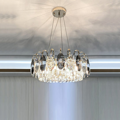 Eleganter Kristall Kronleuchter für Wohnzimmer & Esszimmer – Luxus Deckenlampe mit Tropfen-Kristallen & Goldrahmen – Modern Glamour Design