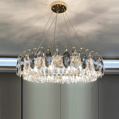 Eleganter Kristall Kronleuchter für Wohnzimmer & Esszimmer – Luxus Deckenlampe mit Tropfen-Kristallen & Goldrahmen – Modern Glamour Design