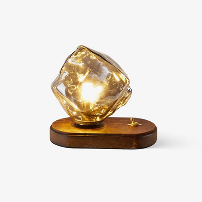 Ice Stone Glas Tischlampe – Exklusive LED-Leuchte mit G9-Fassung, Glasdesign & Holzdetails für stilvolle Akzentbeleuchtung
