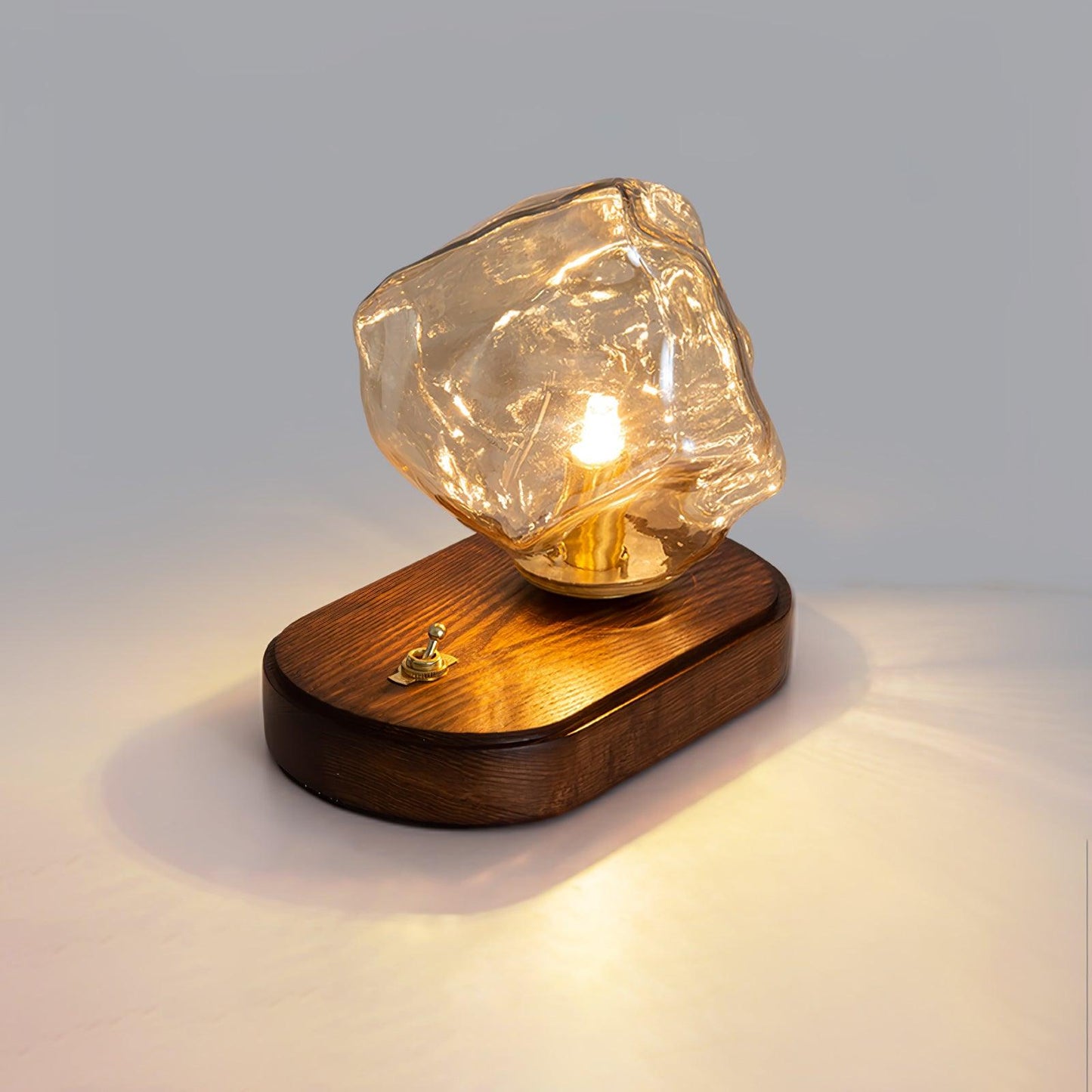 Ice Stone Glas Tischlampe – Exklusive LED-Leuchte mit G9-Fassung, Glasdesign & Holzdetails für stilvolle Akzentbeleuchtung