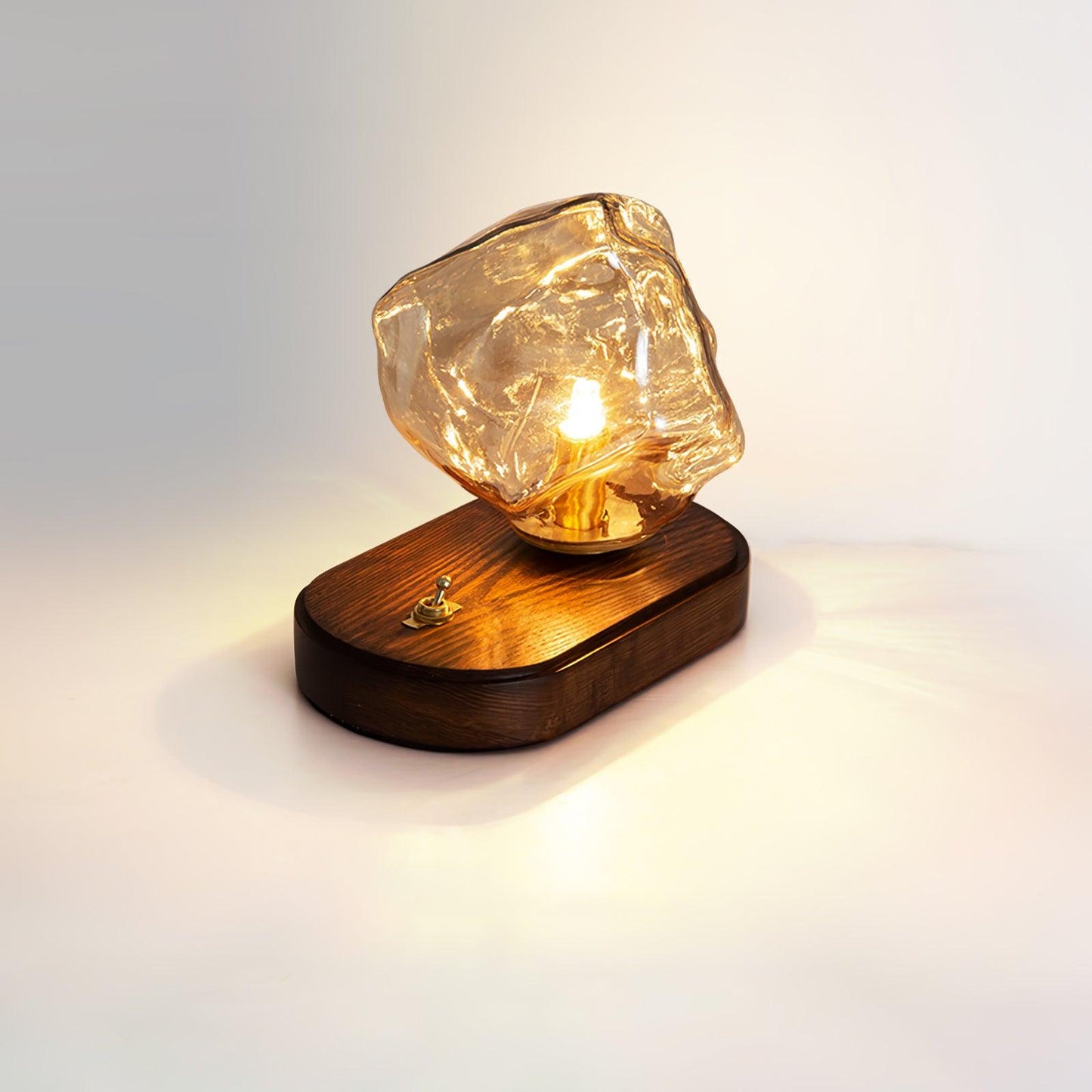 Ice Stone Glas Tischlampe – Exklusive LED-Leuchte mit G9-Fassung, Glasdesign & Holzdetails für stilvolle Akzentbeleuchtung