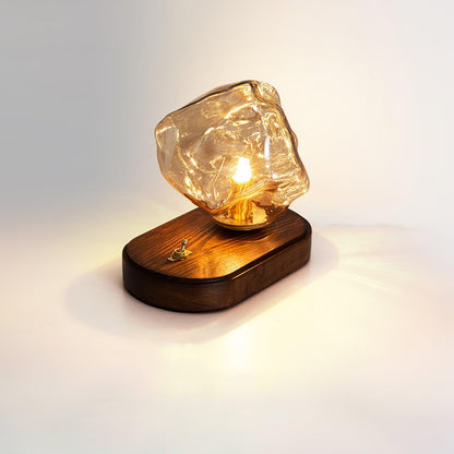 Ice Stone Glas Tischlampe – Exklusive LED-Leuchte mit G9-Fassung, Glasdesign & Holzdetails für stilvolle Akzentbeleuchtung