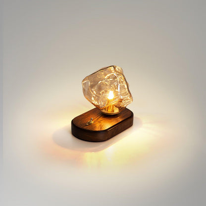 Ice Stone Glas Tischlampe – Exklusive LED-Leuchte mit G9-Fassung, Glasdesign & Holzdetails für stilvolle Akzentbeleuchtung