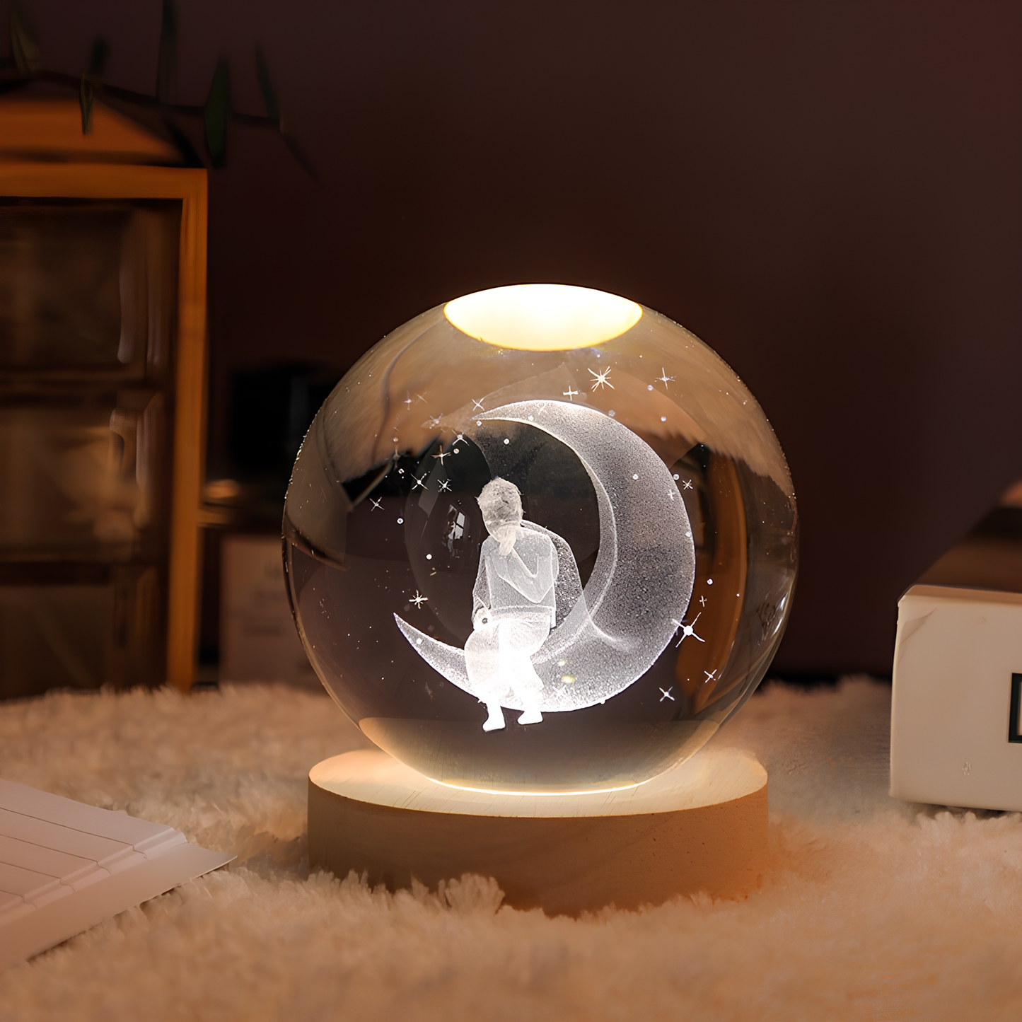 Kristallkugel LED Nachtlicht mit Mond & Astronaut – Magische Tischlampe fürs Schlafzimmer & Geschenke