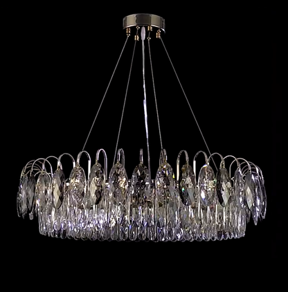 Eleganter Kristall Kronleuchter für Wohnzimmer & Esszimmer – Luxus Deckenlampe mit Tropfen-Kristallen & Goldrahmen – Modern Glamour Design