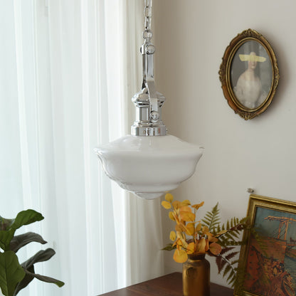 Vintage Pendelleuchte mit Wellen-Opalglas & Chrom – Retro Hängelampe für Küche, Esszimmer oder Loft