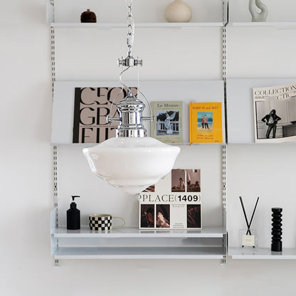 Vintage Pendelleuchte mit Wellen-Opalglas & Chrom – Retro Hängelampe für Küche, Esszimmer oder Loft