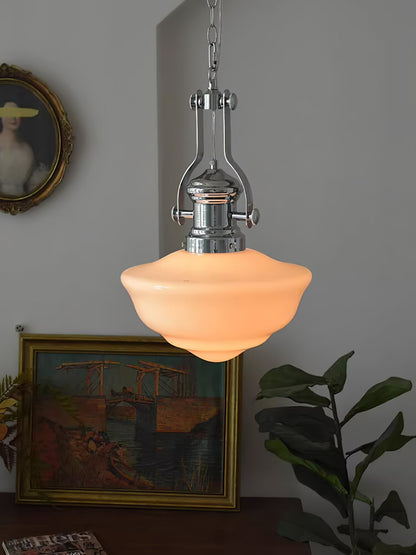 Vintage Pendelleuchte mit Wellen-Opalglas & Chrom – Retro Hängelampe für Küche, Esszimmer oder Loft