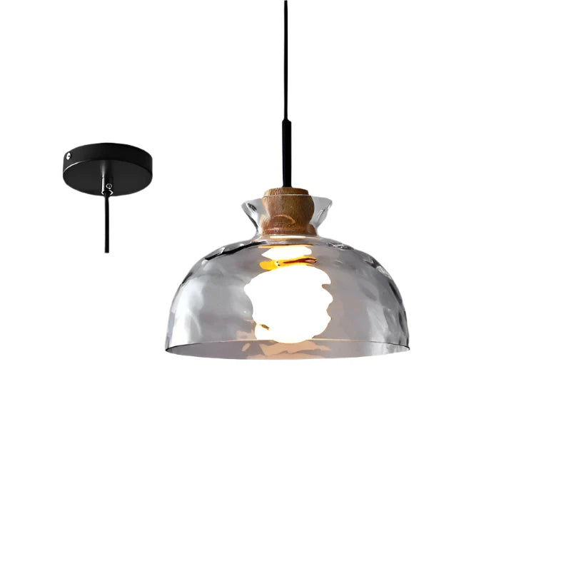 Moderne Pendelleuchte aus Glas mit Holzdetails – 3-flammige Hängelampe für Küche, Esszimmer & Thekenbereich