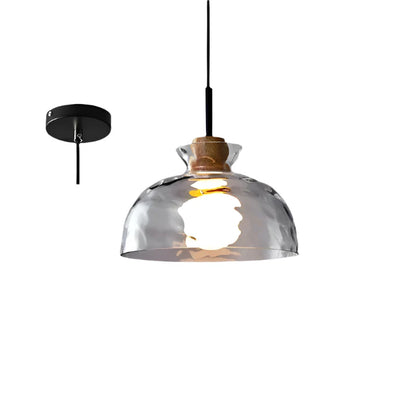 Moderne Pendelleuchte aus Glas mit Holzdetails – 3-flammige Hängelampe für Küche, Esszimmer & Thekenbereich