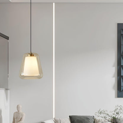 Moderne Pendelleuchte mit Doppelglas-Schirm – Minimalistische Hängelampe in Gold für Küche, Esstisch & Flur
