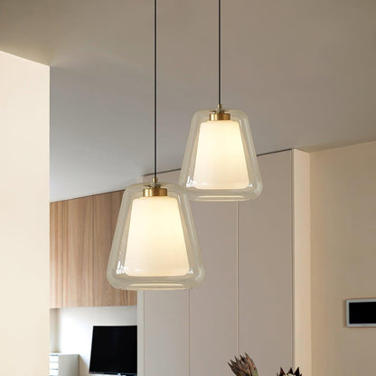 Moderne Pendelleuchte mit Doppelglas-Schirm – Minimalistische Hängelampe in Gold für Küche, Esstisch & Flur