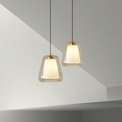 Moderne Pendelleuchte mit Doppelglas-Schirm – Minimalistische Hängelampe in Gold für Küche, Esstisch & Flur