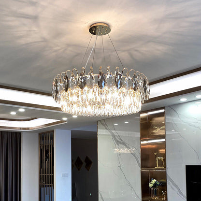 Eleganter Kristall Kronleuchter für Wohnzimmer & Esszimmer – Luxus Deckenlampe mit Tropfen-Kristallen & Goldrahmen – Modern Glamour Design