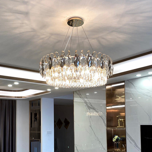 Eleganter Kristall Kronleuchter für Wohnzimmer & Esszimmer – Luxus Deckenlampe mit Tropfen-Kristallen & Goldrahmen – Modern Glamour Design