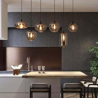 Set aus Designer-Pendelleuchten mit Rauchglas – Moderne Hängelampen im Industrial Look für Esszimmer, Wohnzimmer & Loft – Mix & Match Cluster-Design