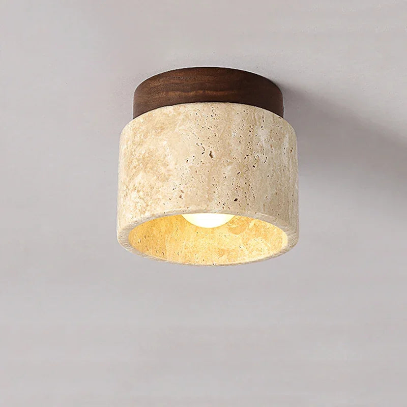 Moderne Deckenleuchte aus Naturstein & Holz – Zylindrische Aufbaulampe für Flur, Badezimmer & Wohnzimmer