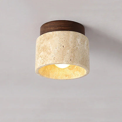 Moderne Deckenleuchte aus Naturstein & Holz – Zylindrische Aufbaulampe für Flur, Badezimmer & Wohnzimmer