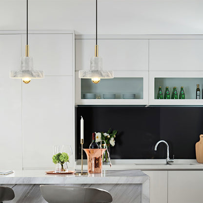 Pendelleuchte im Marmor-Look mit Gold-Element – Luxuriöse Hängelampe für Küche, Esszimmer & Wohnbereich