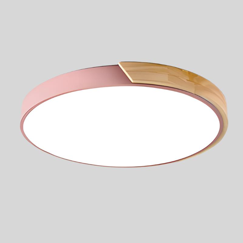 Runde LED Deckenleuchte mit Holz- und Schwarz-Akzent – Modernes Design für Wohnzimmer, Schlafzimmer & Flur