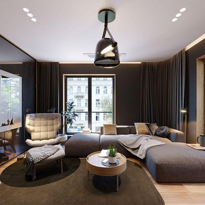 Design-Pendelleuchte mit Lederband & Rauchglas – Skandinavischer Stil für Esszimmer, Küche & Wohnzimmer