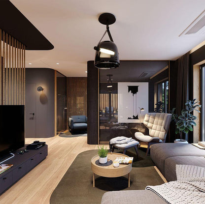 Design-Pendelleuchte mit Lederband & Rauchglas – Skandinavischer Stil für Esszimmer, Küche & Wohnzimmer